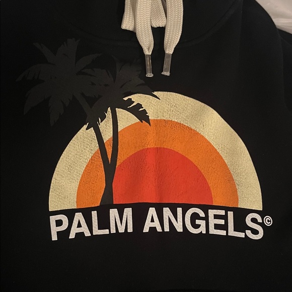 Palm Angels Black Hoodie with Orange Sunset Design - Picture 2 of 3